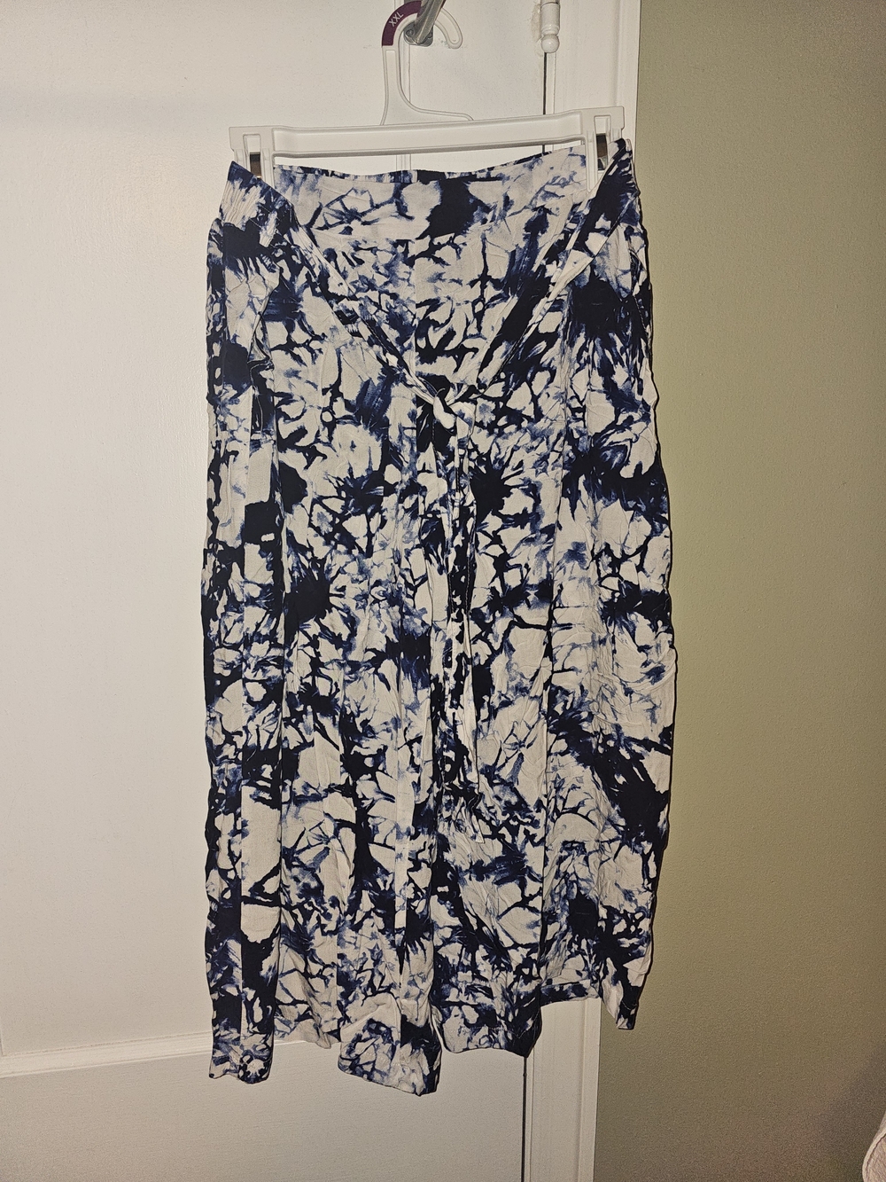 Tie-Dye Navy and White Wrap Midi Skirt